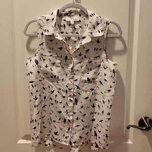 Olive & Oak button up blouse bird pattern
